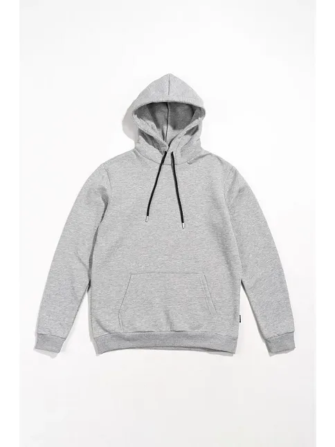 Kadın Kapüşonlu Kanguru Cepli 3 İplik Pamuklu Oversize Hoodie Sweatshirt -  Gri