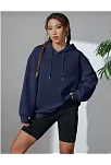 Kadın Kapüşonlu Kanguru Cepli 3 İplik Pamuklu Oversize Hoodie Sweatshirt - Lacivert