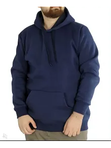 Erkek 3 İplik Pamuklu Kapüşonlu Cepli Oversize Hoodie Sweatshirt - Lacivert