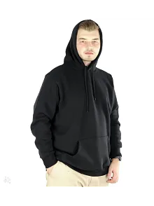 Erkek 3 İplik Pamuklu Kapüşonlu Cepli Oversize Hoodie Sweatshirt - Siyah