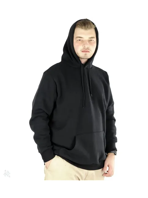 Erkek 3 İplik Pamuklu Kapüşonlu Cepli Oversize Hoodie Sweatshirt - Siyah