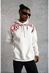 Erkek 3 İplik Pamuklu Baskılı Kapüşonlu Cepli Sweatshirt Hoodie - Beyaz