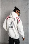 Erkek 3 İplik Pamuklu Baskılı Kapüşonlu Cepli Sweatshirt Hoodie - Beyaz