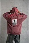Erkek 3 İplik Pamuklu Baskılı Kapüşonlu Cepli Sweatshirt Hoodie - Gül Kurusu