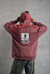 Erkek 3 İplik Pamuklu Baskılı Kapüşonlu Cepli Sweatshirt Hoodie - Gül Kurusu