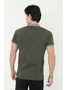 Erkek Polo Yaka Tişört Slim Fit Baskılı Kısa Kol T-shirt - Haki