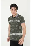 Erkek Polo Yaka Tişört Slim Fit Baskılı Kısa Kol T-shirt - Haki