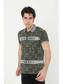 Erkek Polo Yaka Tişört Slim Fit Baskılı Kısa Kol T-shirt - Haki