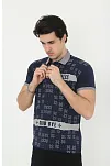 Erkek Polo Yaka  Tişört Slim Fit Baskılı Kısa Kol T-shirt - Lacivert