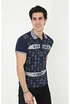 Erkek Polo Yaka  Tişört Slim Fit Baskılı Kısa Kol T-shirt - Lacivert