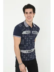 Erkek Polo Yaka  Tişört Slim Fit Baskılı Kısa Kol T-shirt - Lacivert