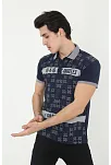 Erkek Polo Yaka  Tişört Slim Fit Baskılı Kısa Kol T-shirt - Lacivert