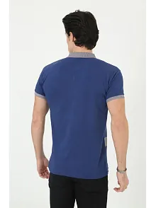 Erkek Polo Yaka Tişört Slim Fit Baskılı Kısa Kol T-shirt - Mavi