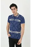 Erkek Polo Yaka Tişört Slim Fit Baskılı Kısa Kol T-shirt - Mavi
