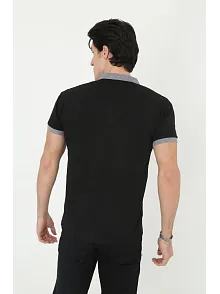 Erkek Polo Yaka Tişört Slim Fit Baskılı Kısa Kol T-shirt - Siyah