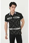 Erkek Polo Yaka Tişört Slim Fit Baskılı Kısa Kol T-shirt - Siyah