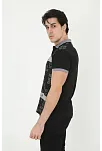 Erkek Polo Yaka Tişört Slim Fit Baskılı Kısa Kol T-shirt - Siyah