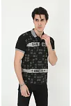 Erkek Polo Yaka Tişört Slim Fit Baskılı Kısa Kol T-shirt - Siyah