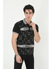 Erkek Polo Yaka Tişört Slim Fit Baskılı Kısa Kol T-shirt - Siyah