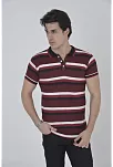 Erkek Polo Yaka Tişört Slim Fit Dokuma Çizgili Kısa Kol T-shirt - Bordo