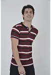 Erkek Polo Yaka Tişört Slim Fit Dokuma Çizgili Kısa Kol T-shirt - Bordo