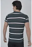 Erkek Polo Yaka Tişört Slim Fit Dokuma Çizgili  Kısa Kol T-shirt - Haki