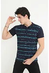 Erkek Polo Yaka Tişört Slim Fit Pike Çizgili  Kısa Kol T-shirt - Lacivert