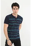 Erkek Polo Yaka Tişört Slim Fit Pike Çizgili  Kısa Kol T-shirt - Lacivert