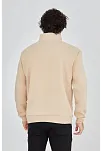 Erkek Yarım Fermuarlı Baskılı 3 İplik Pamuklu Sweatshirt - Bej