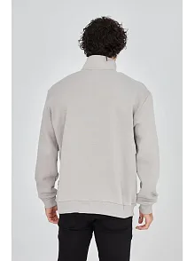 Erkek Yarım Fermuarlı Baskılı 3 İplik Pamuklu Sweatshirt - Boyalı Gri