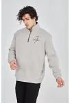 Erkek Yarım Fermuarlı Baskılı 3 İplik Pamuklu Sweatshirt - Boyalı Gri