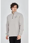 Erkek Yarım Fermuarlı Baskılı 3 İplik Pamuklu Sweatshirt - Boyalı Gri