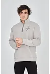 Erkek Yarım Fermuarlı Baskılı 3 İplik Pamuklu Sweatshirt - Boyalı Gri