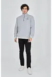 Erkek Yarım Fermuarlı Baskılı 3 İplik Pamuklu Sweatshirt - Gri