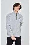 Erkek Yarım Fermuarlı Baskılı 3 İplik Pamuklu Sweatshirt - Gri