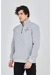 Erkek Yarım Fermuarlı Baskılı 3 İplik Pamuklu Sweatshirt - Gri