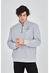 Erkek Yarım Fermuarlı Baskılı 3 İplik Pamuklu Sweatshirt - Gri