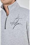 Erkek Yarım Fermuarlı Baskılı 3 İplik Pamuklu Sweatshirt - Gri