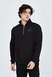 Erkek Yarım Fermuarlı Baskılı 3  İplik Pamuklu Sweatshirt - Siyah