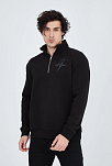 Erkek Yarım Fermuarlı Baskılı 3  İplik Pamuklu Sweatshirt - Siyah