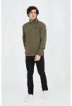 Erkek Yarım Fermuarlı Baskılı 3 İplik Pamuklu Sweatshirt - Yeşil