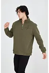 Erkek Yarım Fermuarlı Baskılı 3 İplik Pamuklu Sweatshirt - Yeşil