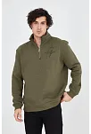 Erkek Yarım Fermuarlı Baskılı 3 İplik Pamuklu Sweatshirt - Yeşil