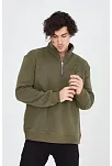 Erkek Yarım Fermuarlı Baskılı 3 İplik Pamuklu Sweatshirt - Yeşil