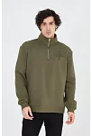Erkek Yarım Fermuarlı Baskılı 3 İplik Pamuklu Sweatshirt - Yeşil