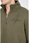 Erkek Yarım Fermuarlı Baskılı 3 İplik Pamuklu Sweatshirt - Yeşil