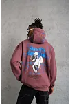 Erkek 3 İplik Pamuklu Kapüşonlu Baskılı Cepli Sweatshirt Hoodie - Gül Kurusu