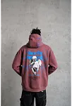 Erkek 3 İplik Pamuklu Kapüşonlu Baskılı Cepli Sweatshirt Hoodie - Gül Kurusu