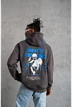 Erkek 3 İplik Pamuklu Kapüşonlu Baskılı Cepli Oversize Sweatshirt Hoodie - Gri