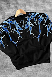 Erkek Yıldırım Baslılı Bisiklet Yaka 3 İplik Pamuklu Sweatshirt - Siyah